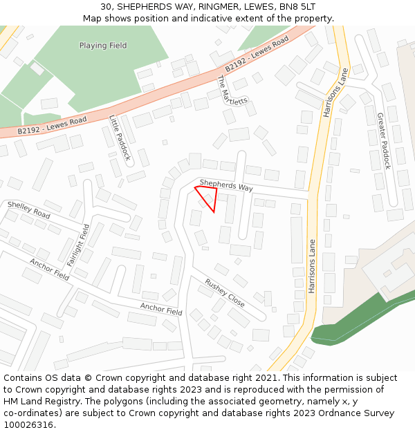 30, SHEPHERDS WAY, RINGMER, LEWES, BN8 5LT: Location map and indicative extent of plot