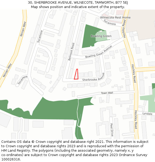 30, SHERBROOKE AVENUE, WILNECOTE, TAMWORTH, B77 5EJ: Location map and indicative extent of plot