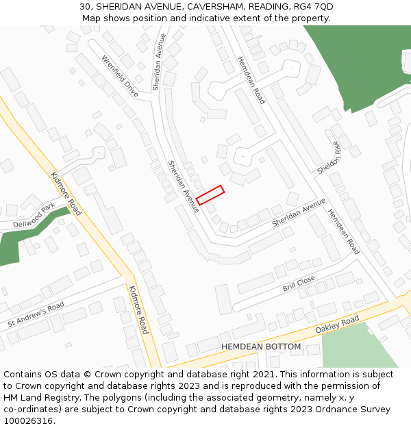 30, SHERIDAN AVENUE, CAVERSHAM, READING, RG4 7QD: Location map and indicative extent of plot