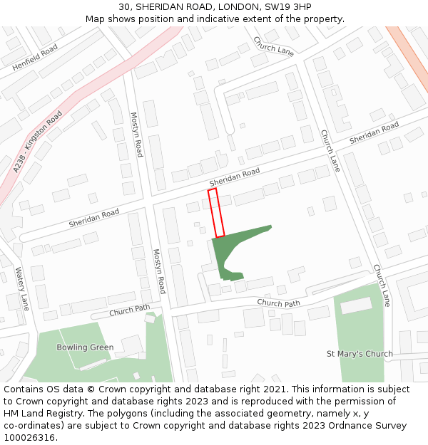 30, SHERIDAN ROAD, LONDON, SW19 3HP: Location map and indicative extent of plot