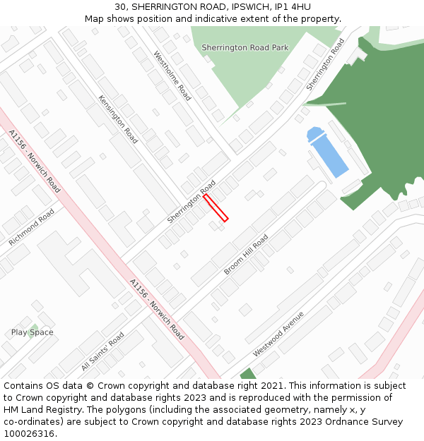 30, SHERRINGTON ROAD, IPSWICH, IP1 4HU: Location map and indicative extent of plot