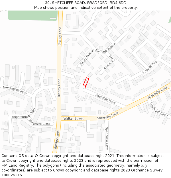 30, SHETCLIFFE ROAD, BRADFORD, BD4 6DD: Location map and indicative extent of plot