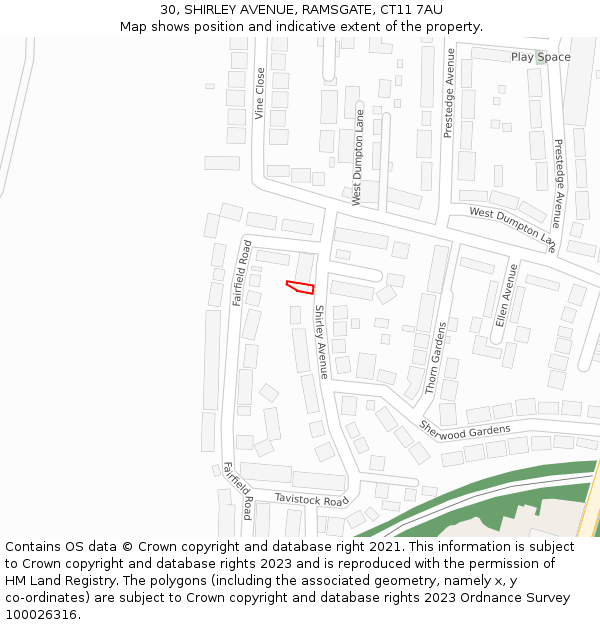 30, SHIRLEY AVENUE, RAMSGATE, CT11 7AU: Location map and indicative extent of plot