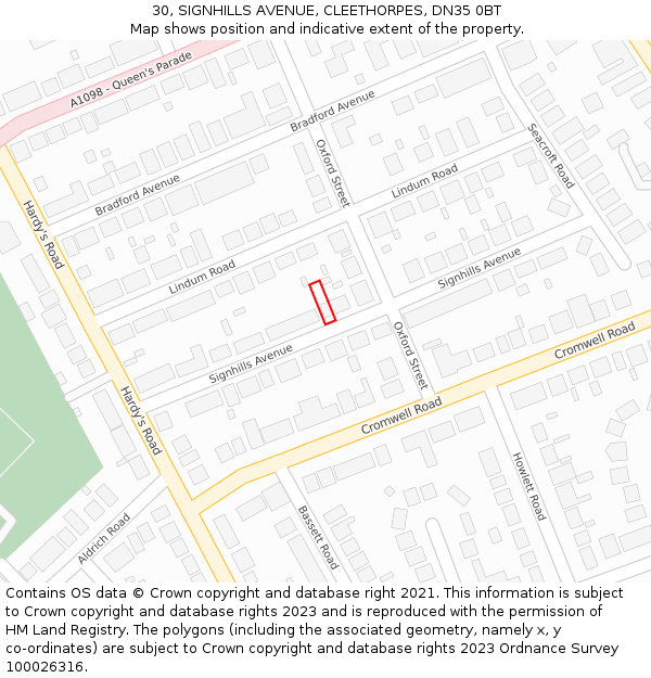 30, SIGNHILLS AVENUE, CLEETHORPES, DN35 0BT: Location map and indicative extent of plot