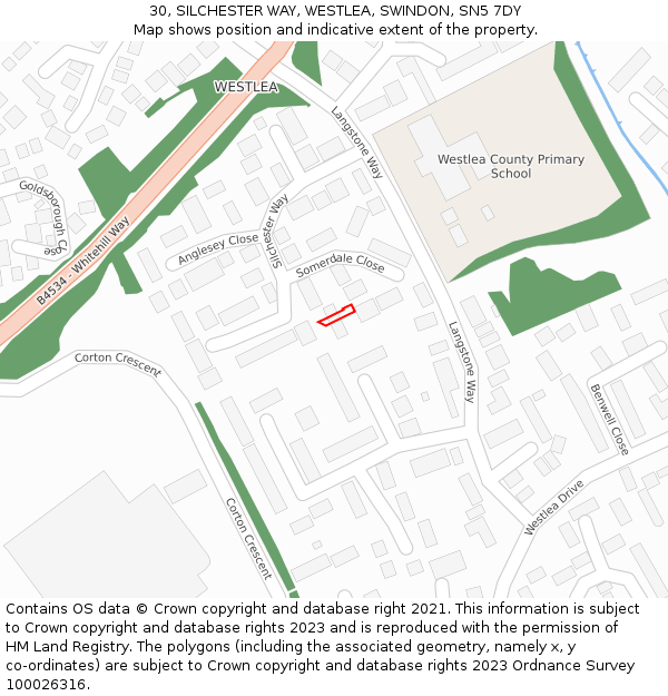 30, SILCHESTER WAY, WESTLEA, SWINDON, SN5 7DY: Location map and indicative extent of plot