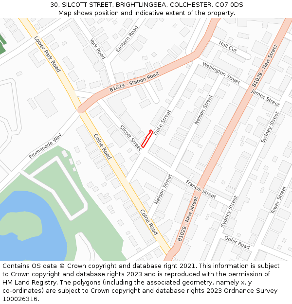 30, SILCOTT STREET, BRIGHTLINGSEA, COLCHESTER, CO7 0DS: Location map and indicative extent of plot