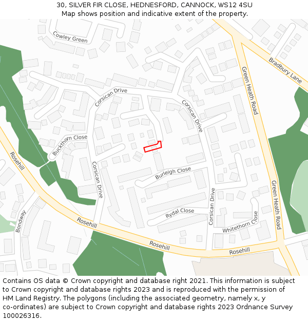 30, SILVER FIR CLOSE, HEDNESFORD, CANNOCK, WS12 4SU: Location map and indicative extent of plot