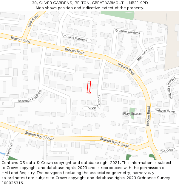 30, SILVER GARDENS, BELTON, GREAT YARMOUTH, NR31 9PD: Location map and indicative extent of plot