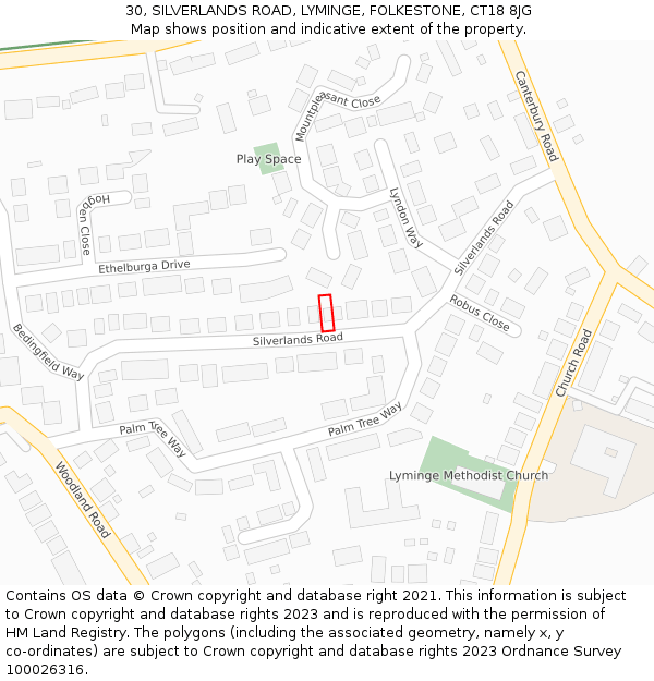 30, SILVERLANDS ROAD, LYMINGE, FOLKESTONE, CT18 8JG: Location map and indicative extent of plot