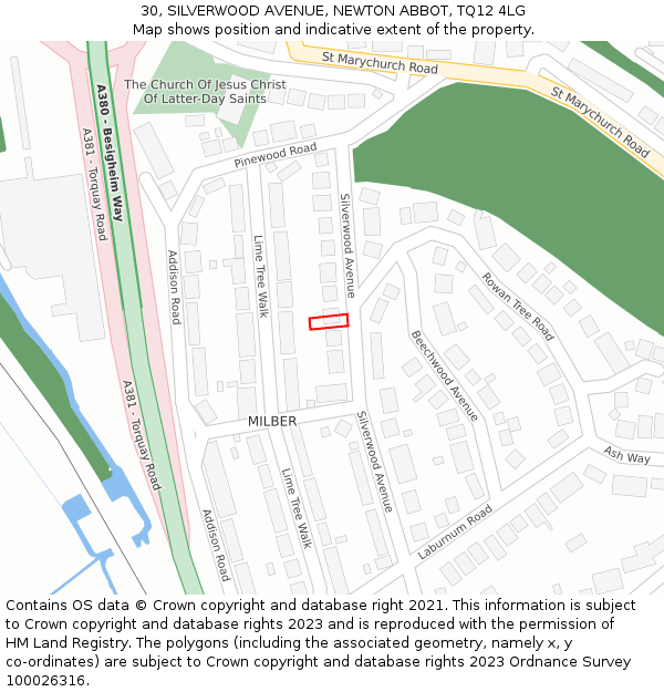 30, SILVERWOOD AVENUE, NEWTON ABBOT, TQ12 4LG: Location map and indicative extent of plot