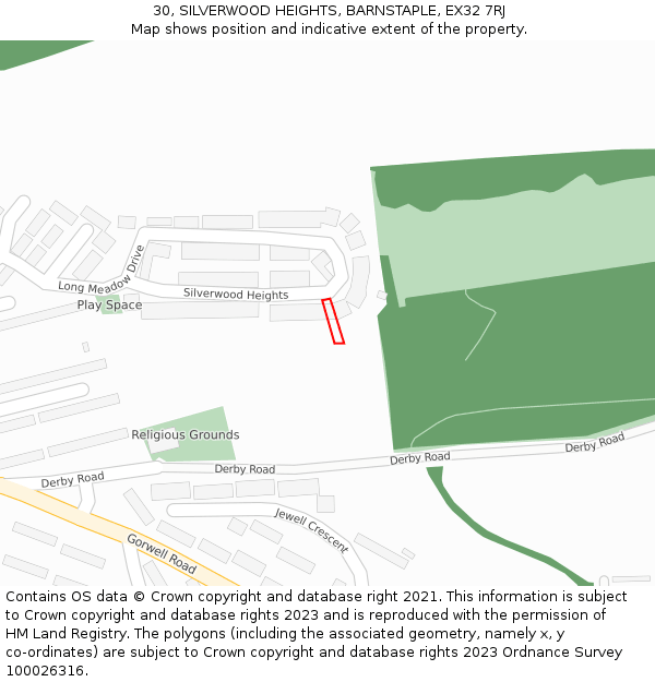 30, SILVERWOOD HEIGHTS, BARNSTAPLE, EX32 7RJ: Location map and indicative extent of plot