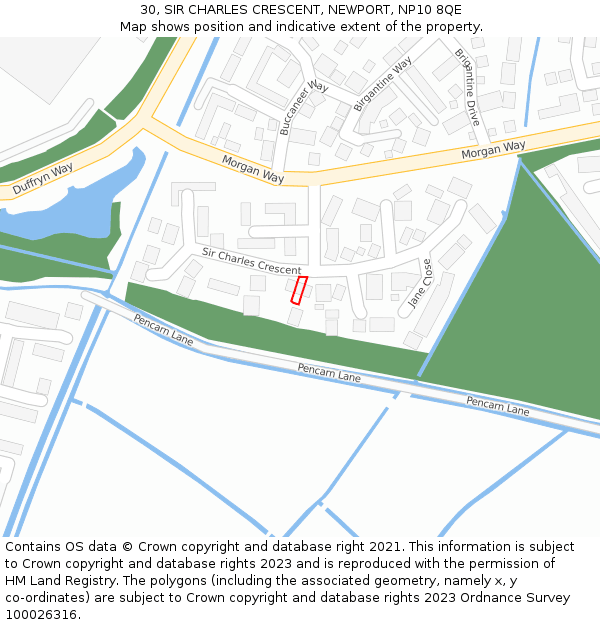 30, SIR CHARLES CRESCENT, NEWPORT, NP10 8QE: Location map and indicative extent of plot