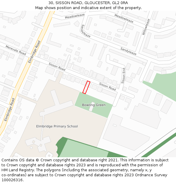 30, SISSON ROAD, GLOUCESTER, GL2 0RA: Location map and indicative extent of plot