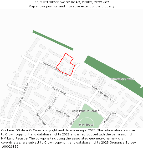 30, SKITTERIDGE WOOD ROAD, DERBY, DE22 4PD: Location map and indicative extent of plot