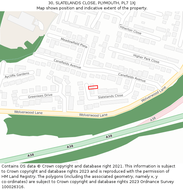 30, SLATELANDS CLOSE, PLYMOUTH, PL7 1XJ: Location map and indicative extent of plot