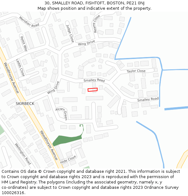 30, SMALLEY ROAD, FISHTOFT, BOSTON, PE21 0NJ: Location map and indicative extent of plot