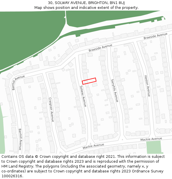 30, SOLWAY AVENUE, BRIGHTON, BN1 8UJ: Location map and indicative extent of plot