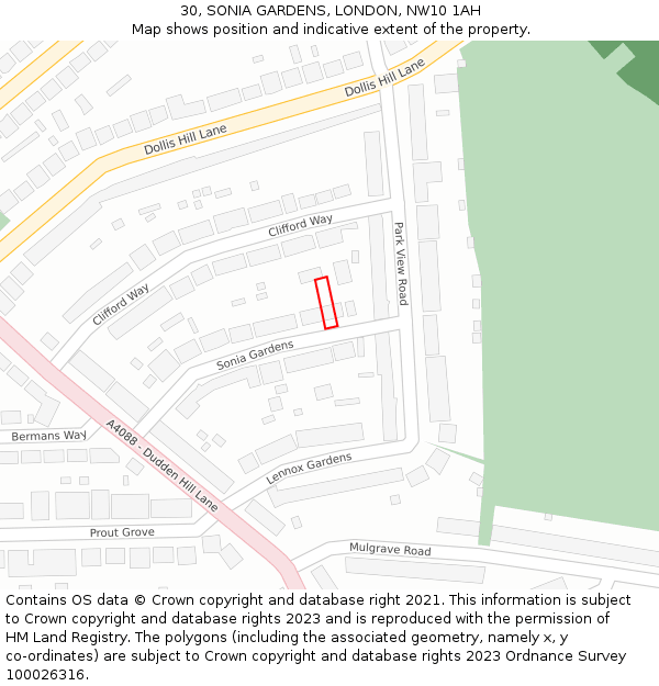 30, SONIA GARDENS, LONDON, NW10 1AH: Location map and indicative extent of plot