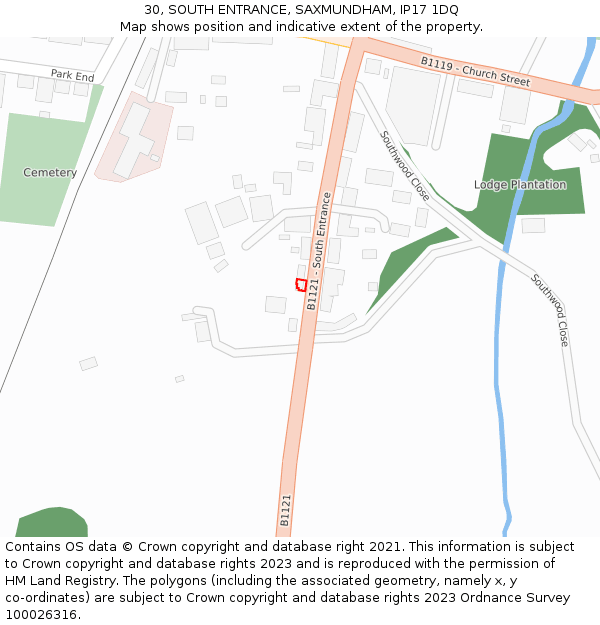 30, SOUTH ENTRANCE, SAXMUNDHAM, IP17 1DQ: Location map and indicative extent of plot