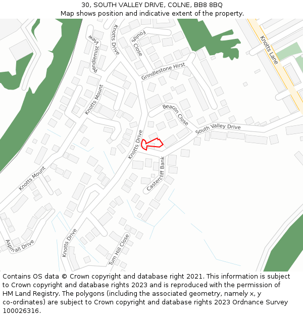 30, SOUTH VALLEY DRIVE, COLNE, BB8 8BQ: Location map and indicative extent of plot