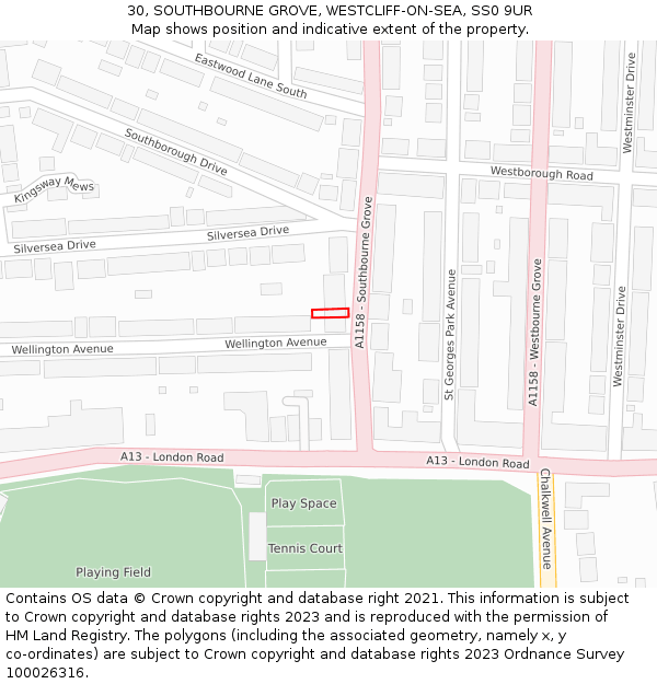 30, SOUTHBOURNE GROVE, WESTCLIFF-ON-SEA, SS0 9UR: Location map and indicative extent of plot