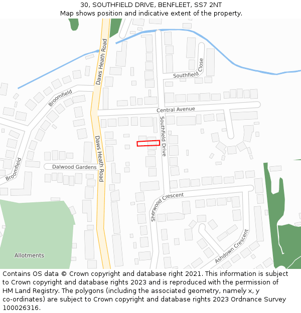 30, SOUTHFIELD DRIVE, BENFLEET, SS7 2NT: Location map and indicative extent of plot