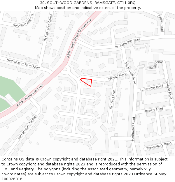 30, SOUTHWOOD GARDENS, RAMSGATE, CT11 0BQ: Location map and indicative extent of plot