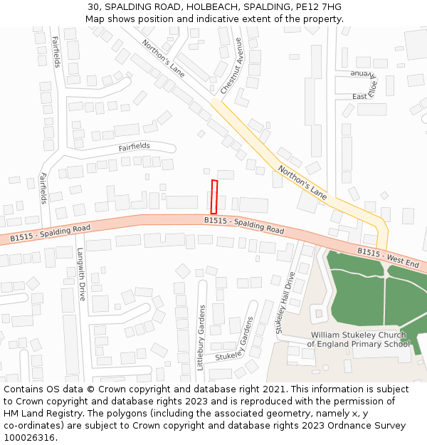 30, SPALDING ROAD, HOLBEACH, SPALDING, PE12 7HG: Location map and indicative extent of plot
