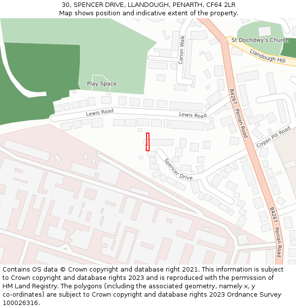 30, SPENCER DRIVE, LLANDOUGH, PENARTH, CF64 2LR: Location map and indicative extent of plot