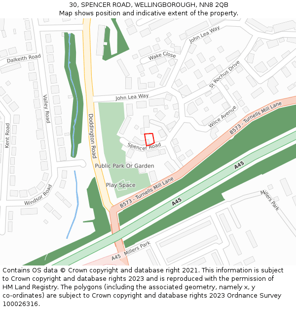 30, SPENCER ROAD, WELLINGBOROUGH, NN8 2QB: Location map and indicative extent of plot