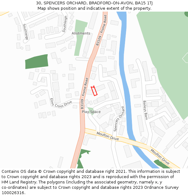 30, SPENCERS ORCHARD, BRADFORD-ON-AVON, BA15 1TJ: Location map and indicative extent of plot