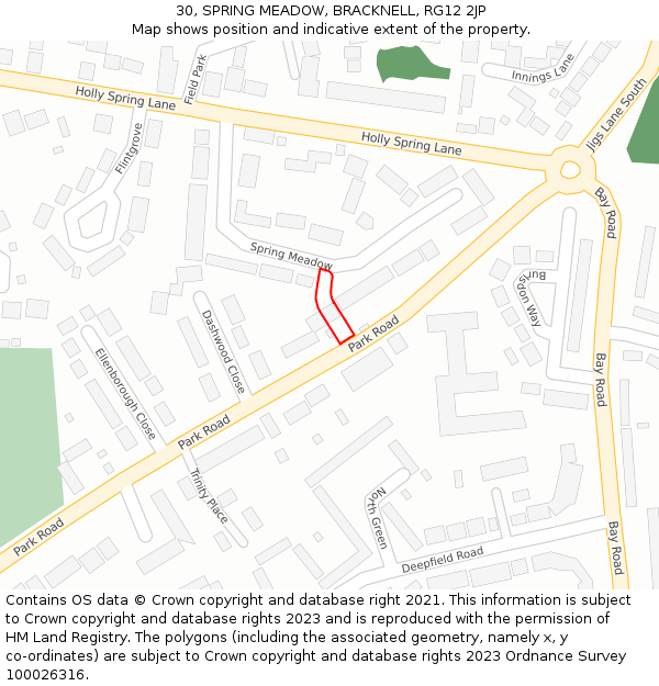 30, SPRING MEADOW, BRACKNELL, RG12 2JP: Location map and indicative extent of plot