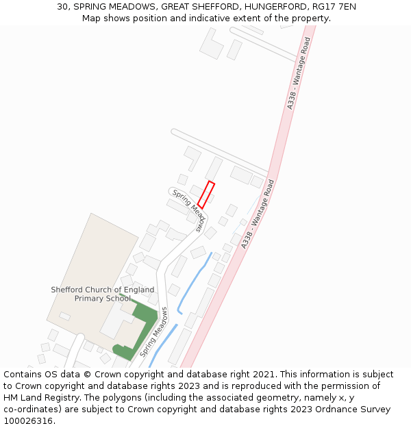 30, SPRING MEADOWS, GREAT SHEFFORD, HUNGERFORD, RG17 7EN: Location map and indicative extent of plot