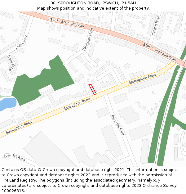 30, SPROUGHTON ROAD, IPSWICH, IP1 5AH: Location map and indicative extent of plot