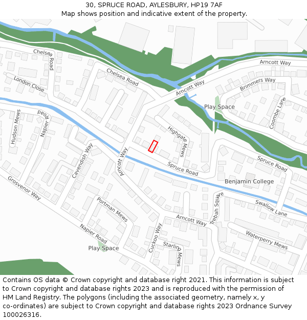 30, SPRUCE ROAD, AYLESBURY, HP19 7AF: Location map and indicative extent of plot