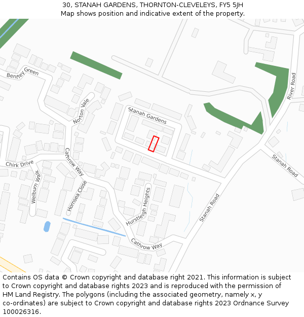 30, STANAH GARDENS, THORNTON-CLEVELEYS, FY5 5JH: Location map and indicative extent of plot