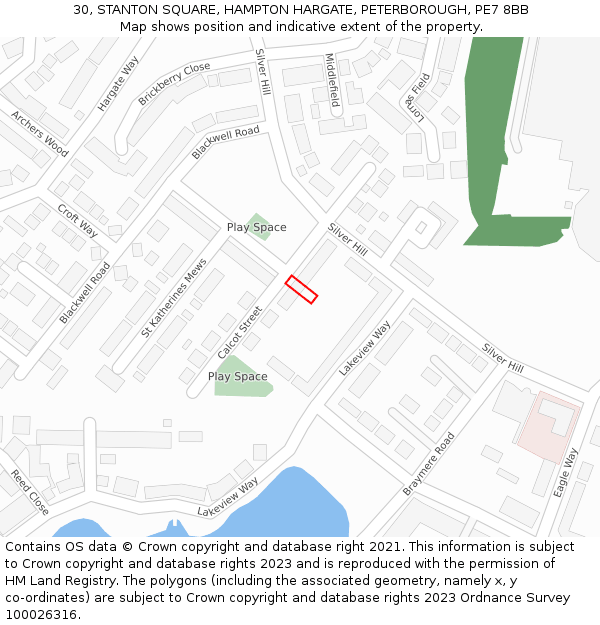 30, STANTON SQUARE, HAMPTON HARGATE, PETERBOROUGH, PE7 8BB: Location map and indicative extent of plot