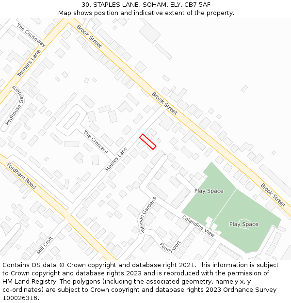 30, STAPLES LANE, SOHAM, ELY, CB7 5AF: Location map and indicative extent of plot