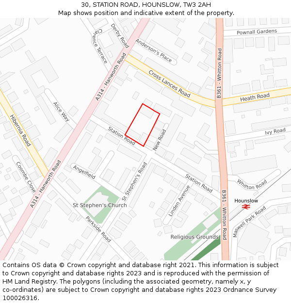 30, STATION ROAD, HOUNSLOW, TW3 2AH: Location map and indicative extent of plot