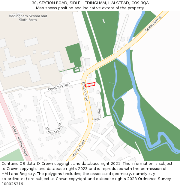 30, STATION ROAD, SIBLE HEDINGHAM, HALSTEAD, CO9 3QA: Location map and indicative extent of plot