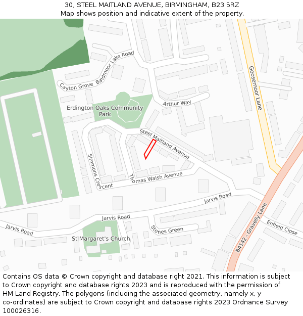 30, STEEL MAITLAND AVENUE, BIRMINGHAM, B23 5RZ: Location map and indicative extent of plot