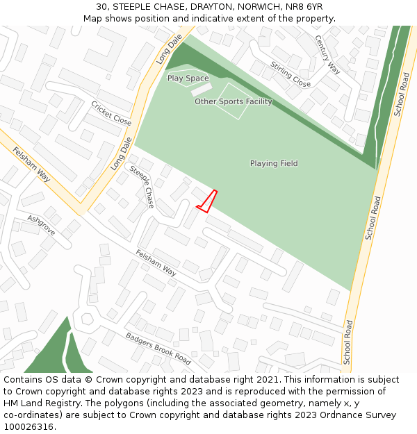 30, STEEPLE CHASE, DRAYTON, NORWICH, NR8 6YR: Location map and indicative extent of plot