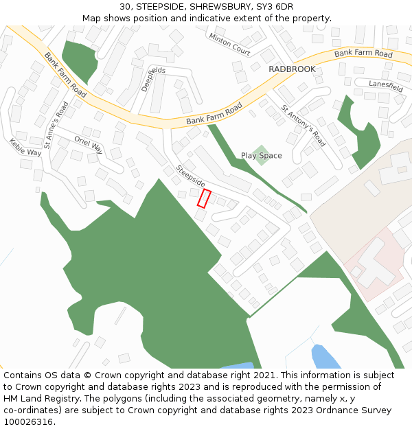 30, STEEPSIDE, SHREWSBURY, SY3 6DR: Location map and indicative extent of plot