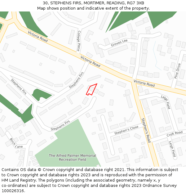 30, STEPHENS FIRS, MORTIMER, READING, RG7 3XB: Location map and indicative extent of plot