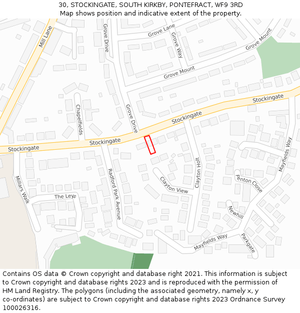 30, STOCKINGATE, SOUTH KIRKBY, PONTEFRACT, WF9 3RD: Location map and indicative extent of plot