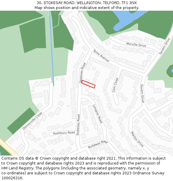 30, STOKESAY ROAD, WELLINGTON, TELFORD, TF1 3NX: Location map and indicative extent of plot