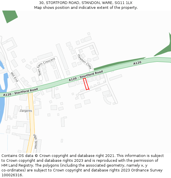 30, STORTFORD ROAD, STANDON, WARE, SG11 1LX: Location map and indicative extent of plot