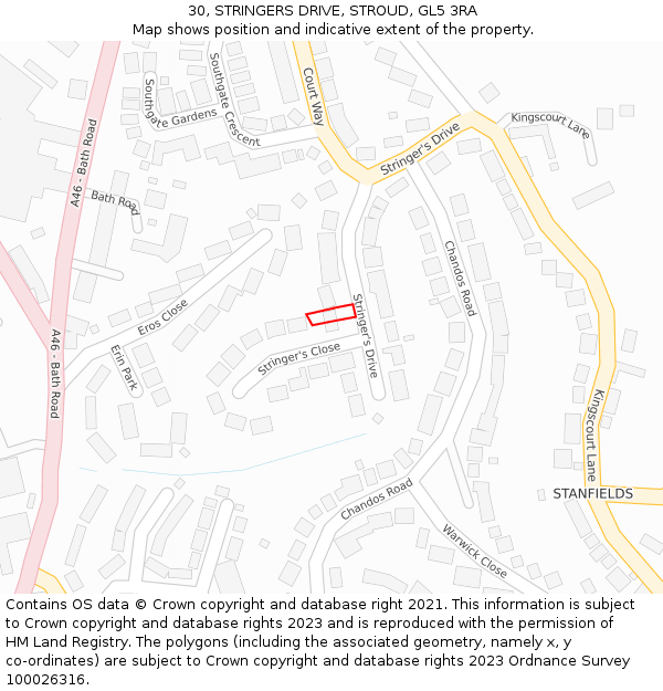 30, STRINGERS DRIVE, STROUD, GL5 3RA: Location map and indicative extent of plot