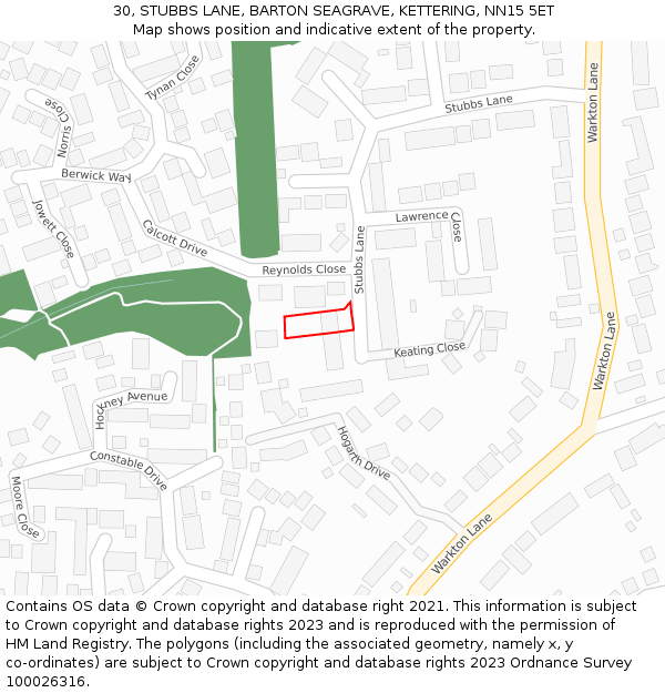 30, STUBBS LANE, BARTON SEAGRAVE, KETTERING, NN15 5ET: Location map and indicative extent of plot