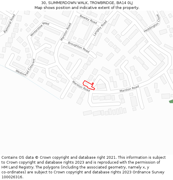 30, SUMMERDOWN WALK, TROWBRIDGE, BA14 0LJ: Location map and indicative extent of plot